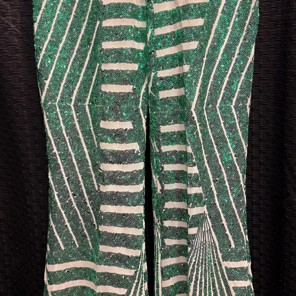 Source Unknown Green and White Patterned Trousers
